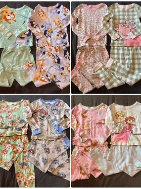 Assorted Kids Character Pajama Sets - Pink, Green, Light Blue, Gray